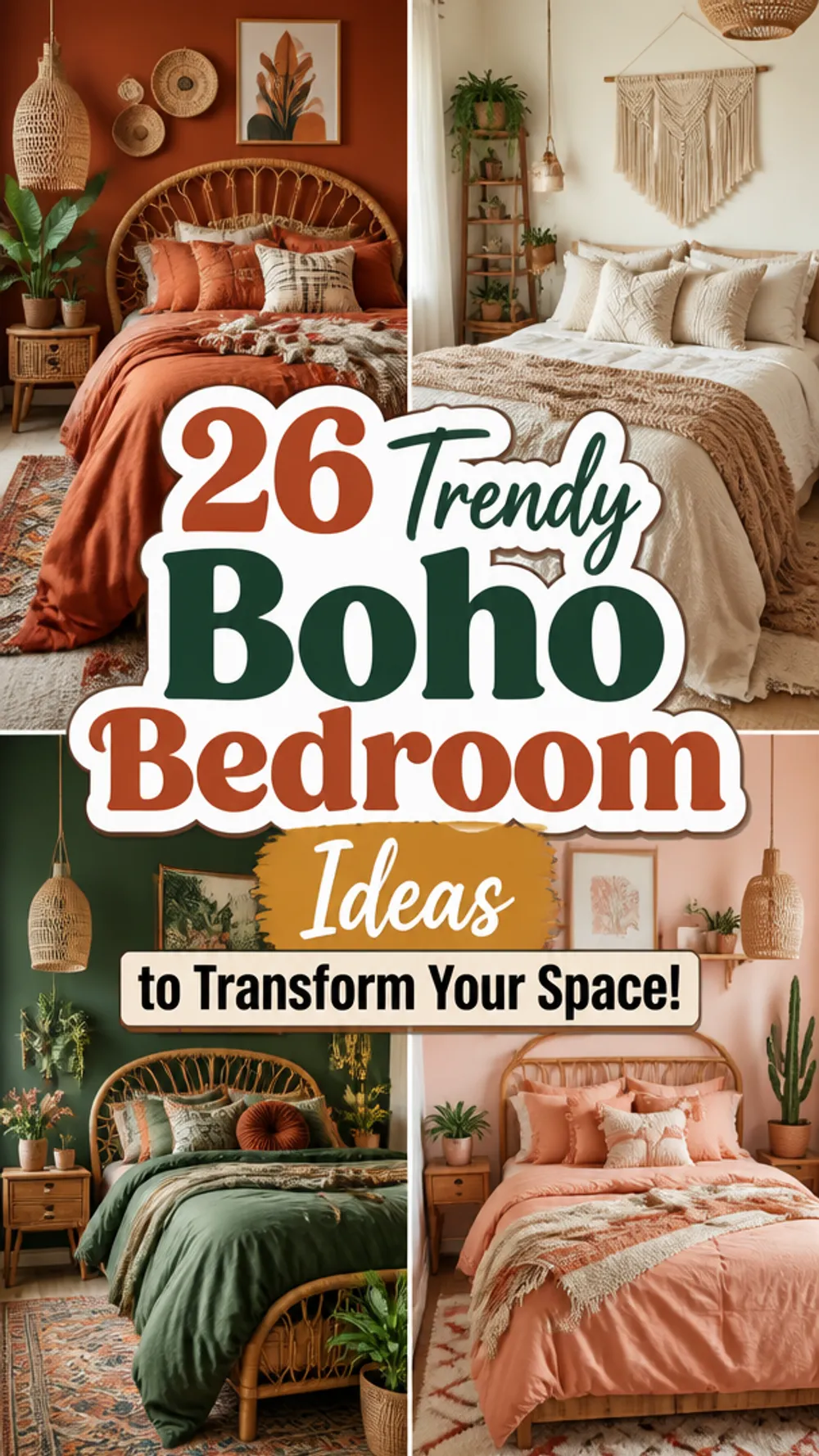 Boho bedroom decor Pinterest pin with clean typography