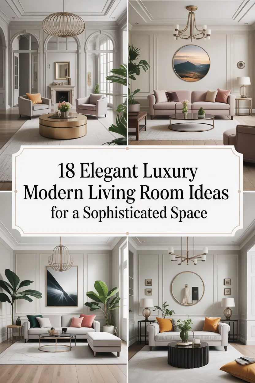 AI-generated Pinterest pin: 18 Elegant Luxury Modern Living Room Ideas